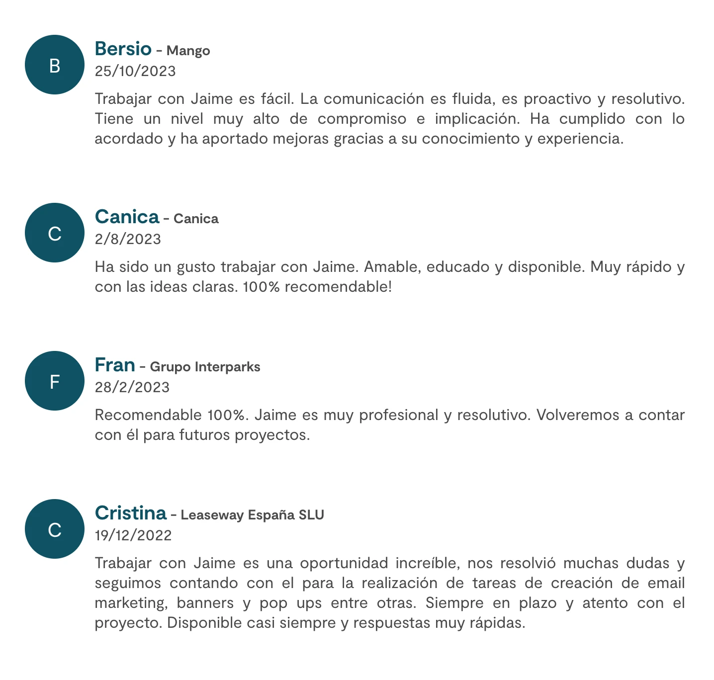 Captura de valoración de cliente sobre tienda Shopify en jaime.digital